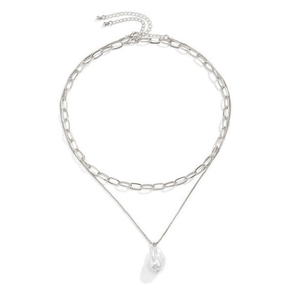 New Design Double Layer Chain Charm Pendant Pearl Necklace