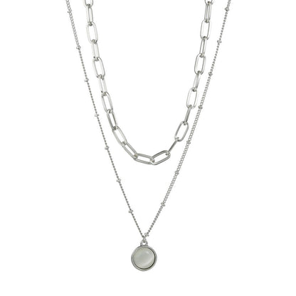 Multi-Layer Chain Opal Pendant Necklace