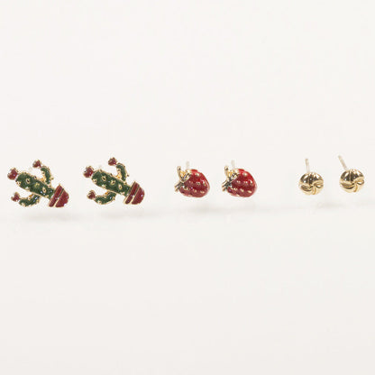 Cactus strawberry stud earrings set