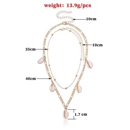 Sea Shell Pendant Bead Chain Choker Necklace