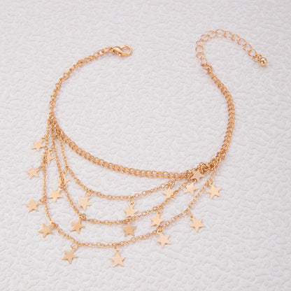 Double Layer Anklet Chain Star Tassel Chain Anklet Jewelry