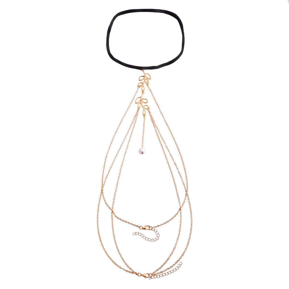 Multi Layer Tassel Pearl Clip Bead Leg Chain