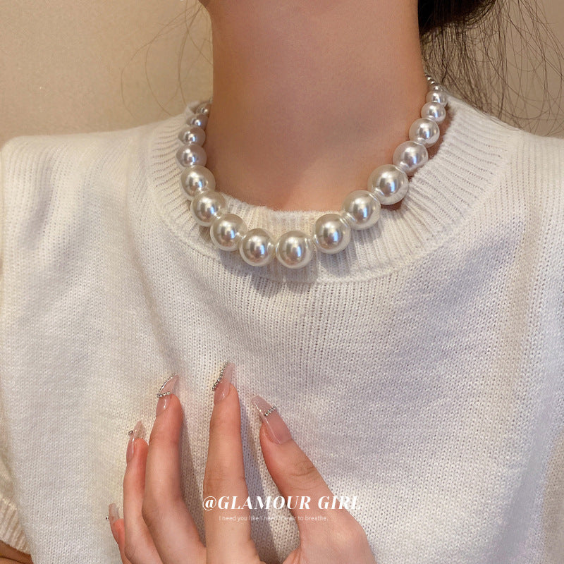 Vintage Beaded Chain Necklace Ethnic Imitation Big Pearl