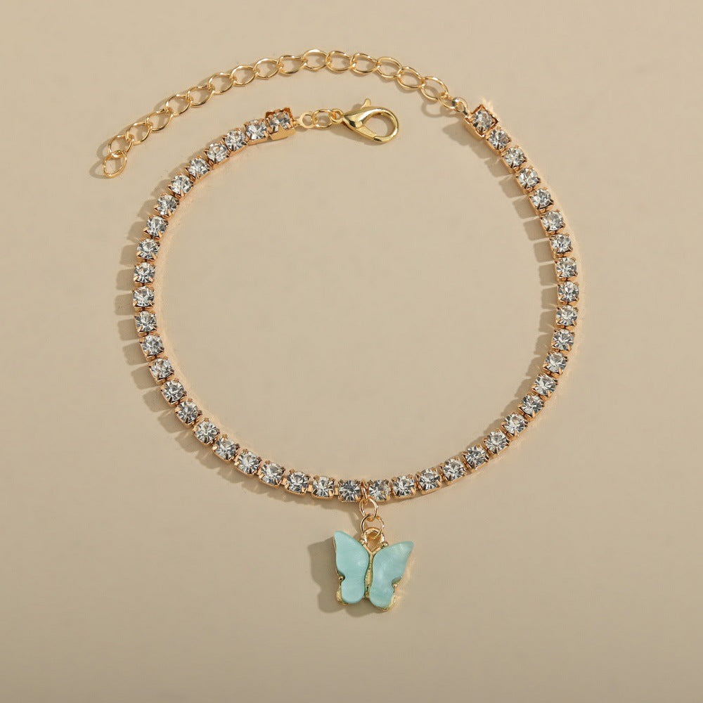 Shiny Rhinestone Chain Butterfly Ankle Jewelry