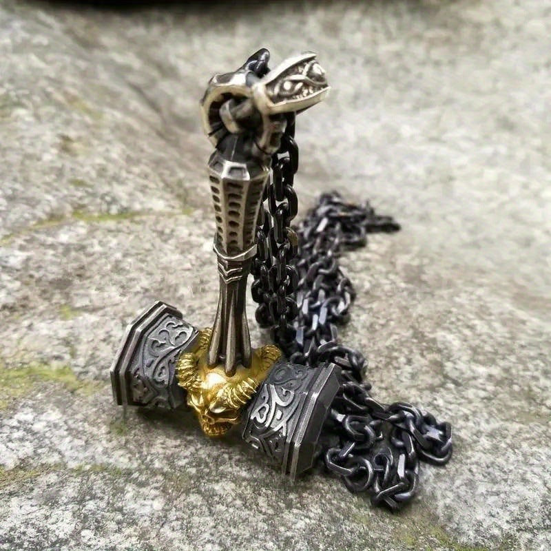Viking Gold Skull Hammer Charm Punk Necklaces