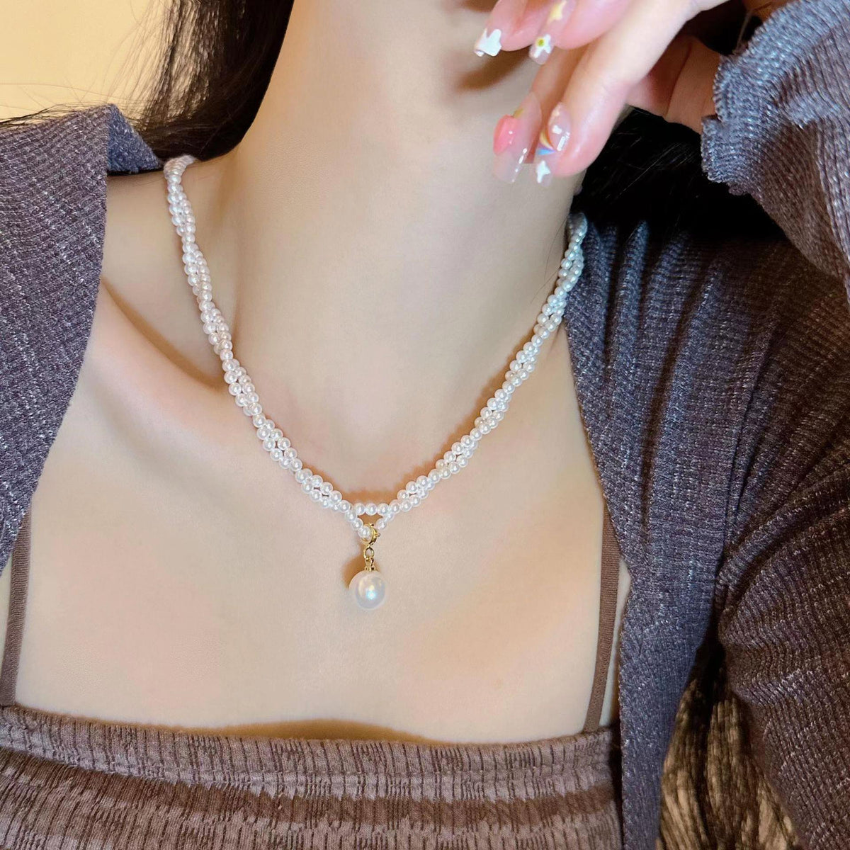 Choker Necklace for Women Double Layer Beads