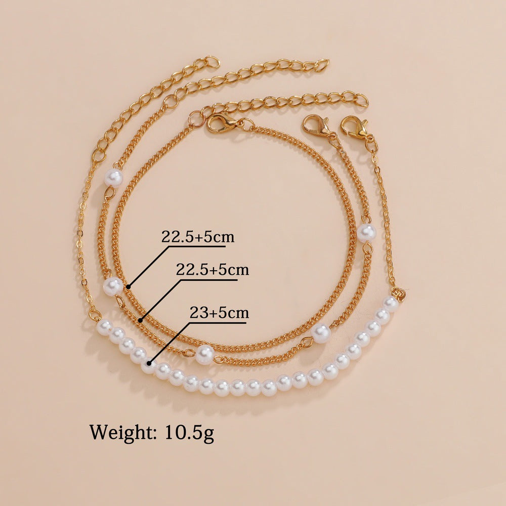 Multi Layers Women Foot Bracelet Beads Pearl Anklet Chain