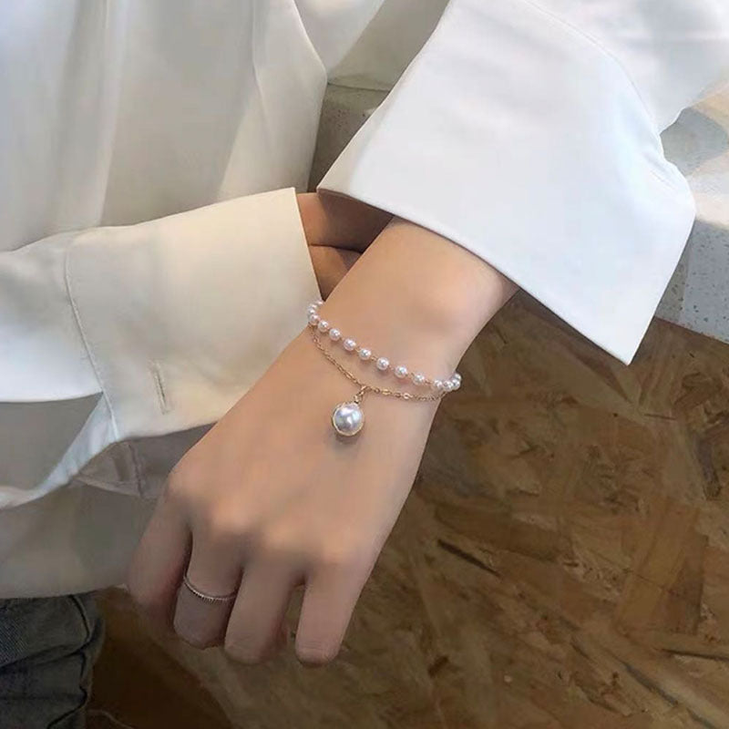 Pearl Double Layers Beaded Chain Bracelet