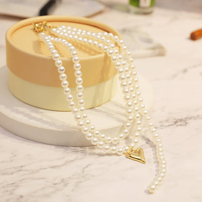 Layers Pearl Necklace Women Jewelry Heart Pendant