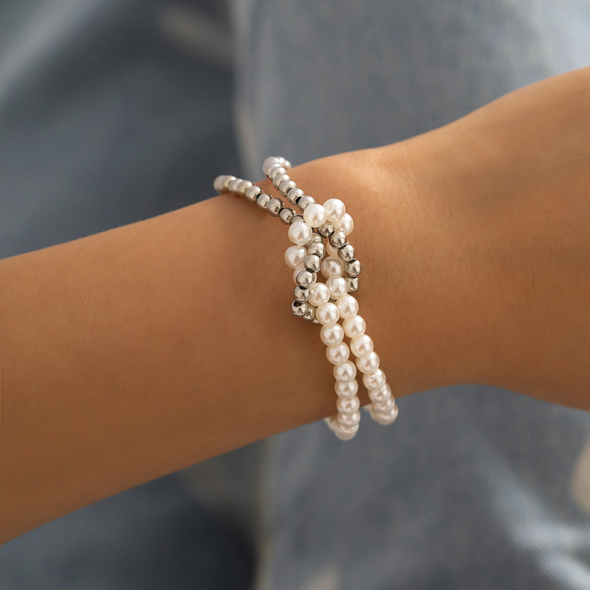Twisted Pearls Double Stranded Beaded Bracelet