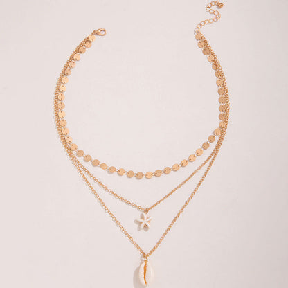 Multi Layer Chain Shell Choker Pendant Necklace