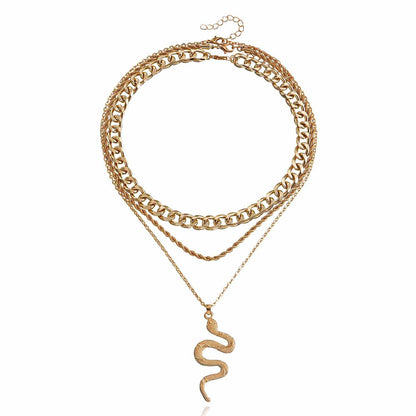 Vintage Cuban Chain Multi Layered Snake Pendant Necklace