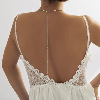 Long Tassel Back Chain Baroque Pearl Bead Necklace