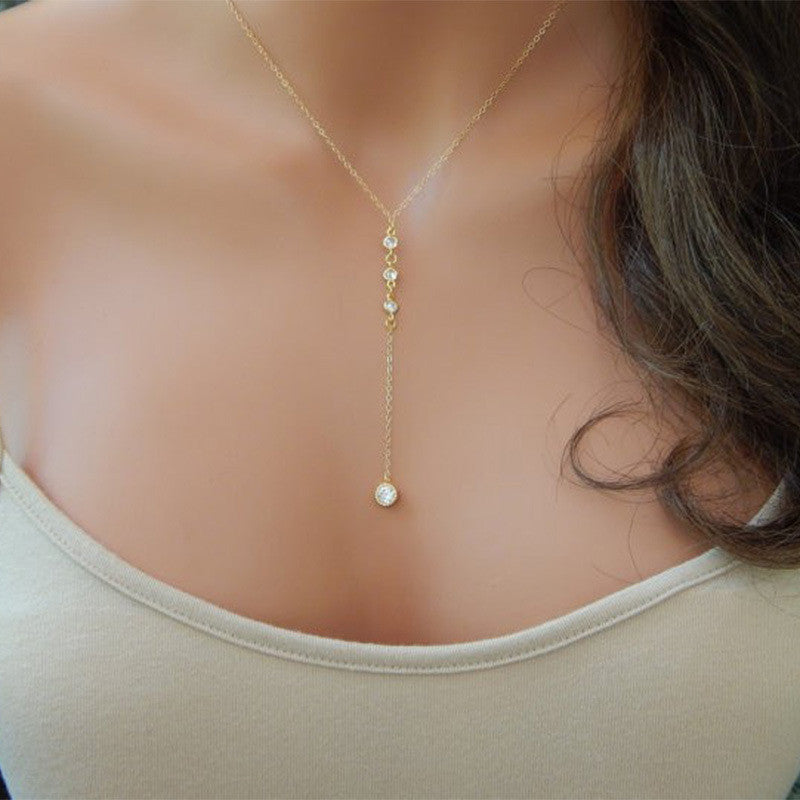 Rhinestone Chain Women Tassels Necklace