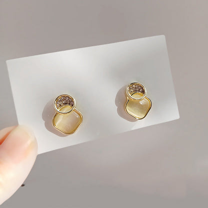 Rhinestone Opal Square Stud Earrings