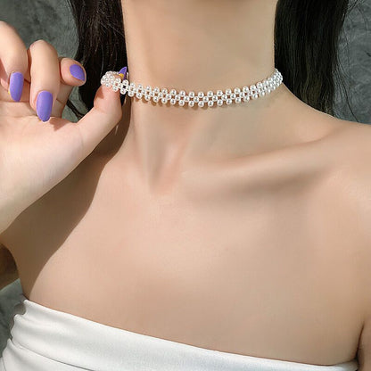 Sense Rhinestone Pearl Woven Elegant Fashionable Beaded Necklaces