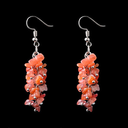 Handmade Natural Crystal Stone Earrings Long Tassel Gravel Jewelry