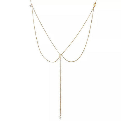 Crystal Tassel Pendant Necklace Back Chain for Women