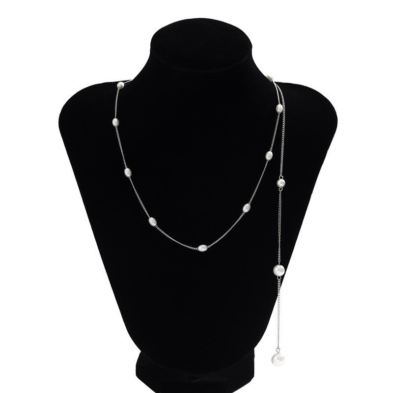 Long Tassel Back Chain Pearl Bead Necklace