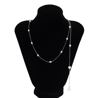 Long Tassel Back Chain Pearl Bead Necklace