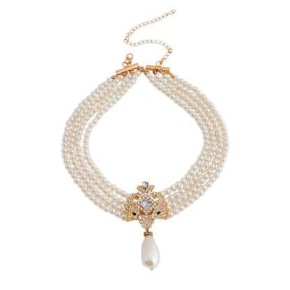 Multi-layered Pearl Necklace Exaggerated Rhinestone Sweet Bride Necklace