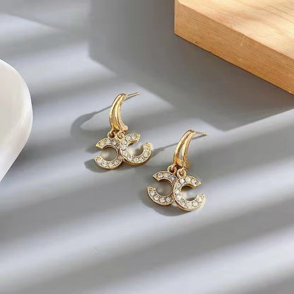 Double C Letter Rhinestone Earrings