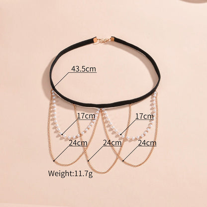Sexy Beach Body Chain Nightclub Party Multi-layer Tassel Pearl Leg Chain