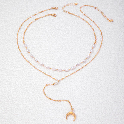 Women Pearl Bead Multi-layer Collarbone Chain Necklace