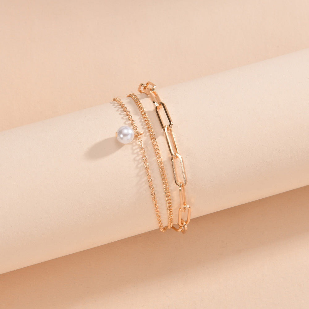 Paper Clip Anklet Chain Imitation Pearl Pendant Anklet Jewelry