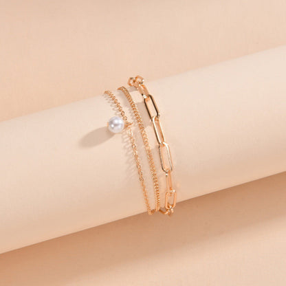 Paper Clip Anklet Chain Imitation Pearl Pendant Anklet Jewelry