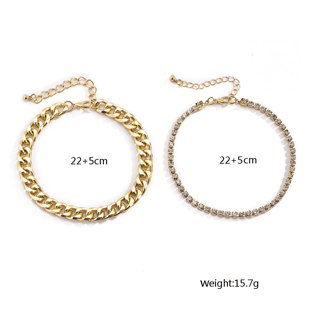 Cuban Tennis Chain Bracelet Anklet Set