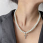 Choker Cross Pendant Pearl Beaded Necklace