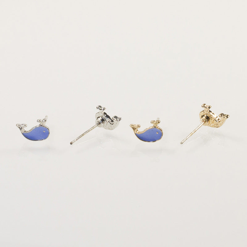Blue Whale Tail Bear Stud Ear Set