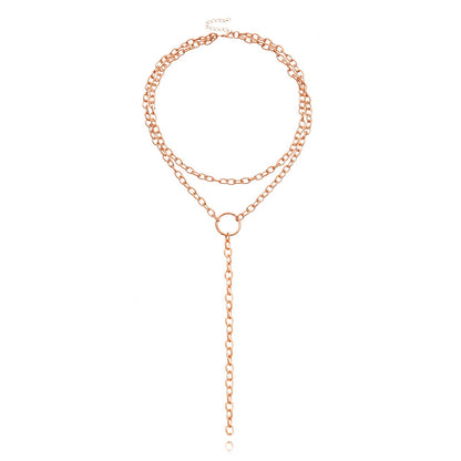 Punk Exaggerated Long Ring Multi-layer Necklace