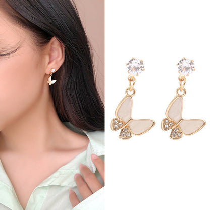 Butterfly Pendant White Crystal Hoop Jewelry Earrings