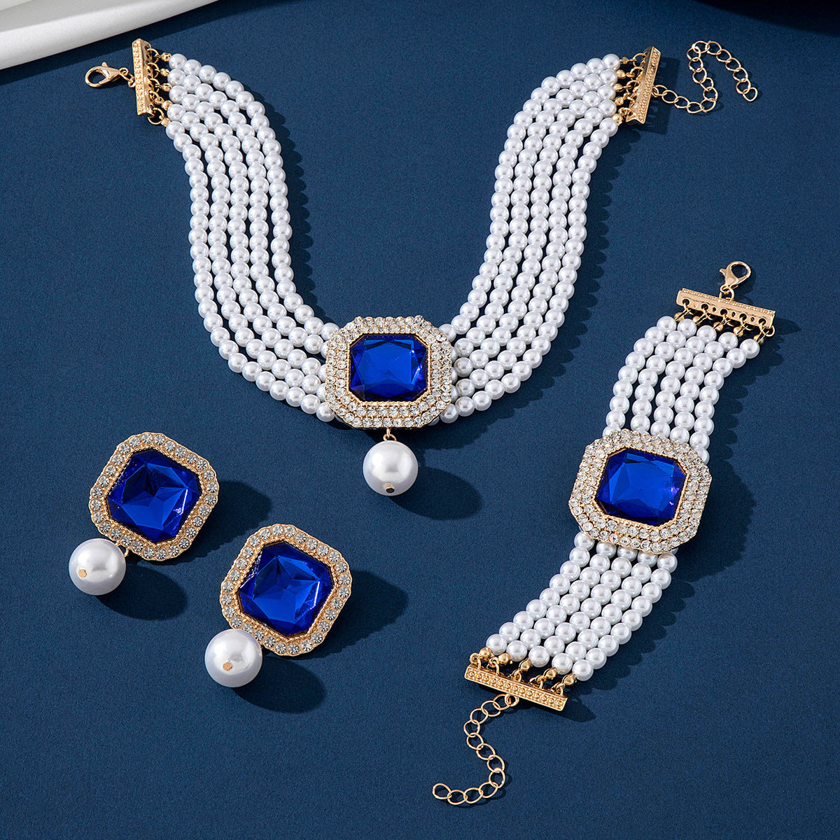 Exaggerated Bride Jewelry Women's Imitation Pearl Necklace Earrings Set