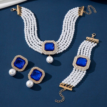 Luxury Exaggerated Bride Jewelry Women Imitation Pearl Necklace Earrings Set