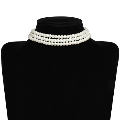 Layered Choker Pearl Necklaces Jewelry Set