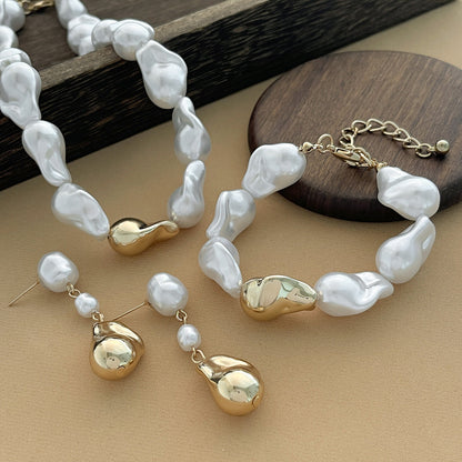 Vintage Faux Pearl Baroque Necklace & Bracelet Set