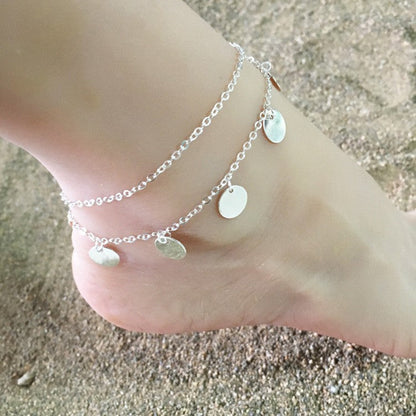 Summer Beach Anklets Jewelry Double-layer Pendant Round Disc Anklets Chain