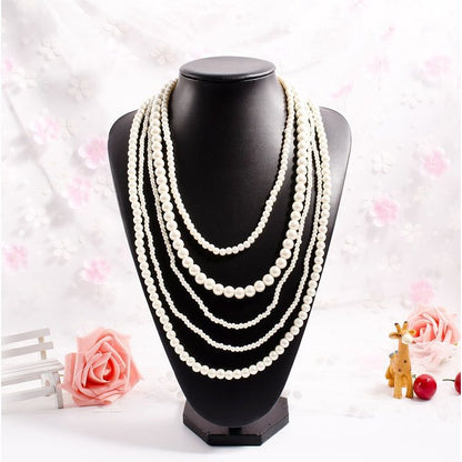 Multi-Layer Glass Pearl Sweater Necklace