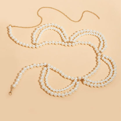 Multi-Layer Pearl Body Chain Circular Tassel Bead Skirt Belt