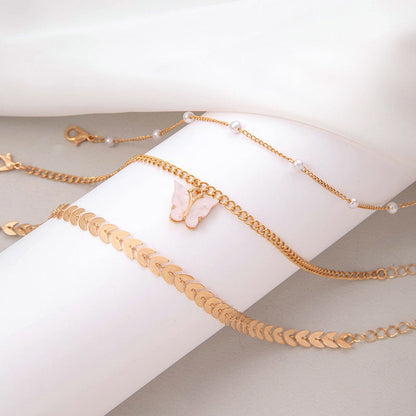 Doubled Layered pink butterfly Anklet Women Jewelry