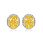 Multicolor Ice Flower Cut Oval CZ Stud Earrings, 7*9mm 8A Cubic Zirconia, S925 Silver Needle, Two-Tone Pave CZ Halo, Dainty Luxe