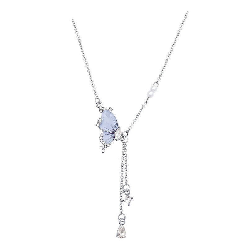Butterfly Stone Pearl Necklace for Women