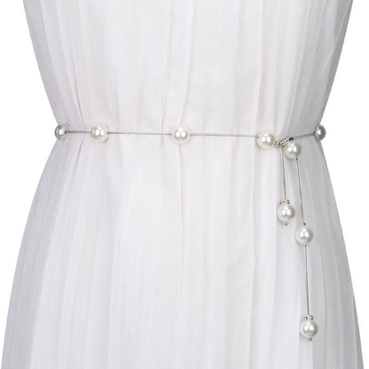 Fashion Pearl Decorative Metal Waist Chain Waist Belt for Dress