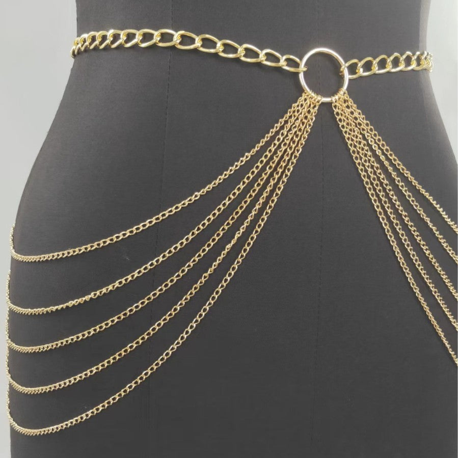 Sexy Beach Bikini Thin Belly Chain Simple Geometric Exaggerated Fringe Waist Chain
