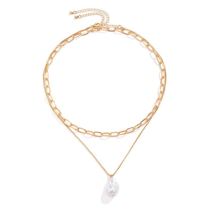 New Design Double Layer Chain Charm Pendant Pearl Necklace
