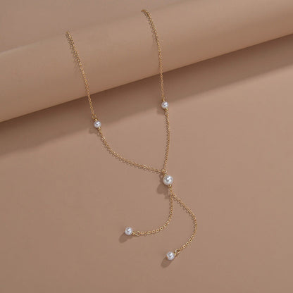 Bohemian White Imitation Pearl Tassel Necklace