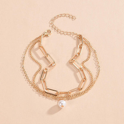 Paper Clip Anklet Chain Imitation Pearl